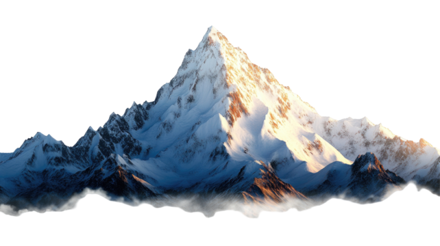 Majestic snow capped mountain peak isolated on transparent background