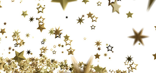 Sparkling gold stars falling on white. Perfect for celebration, holiday, or festive designs.