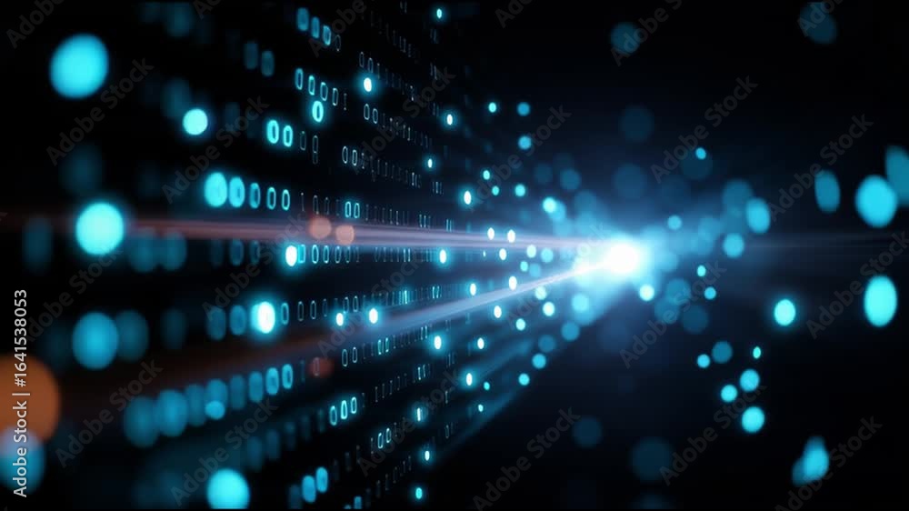 Poster exploring the dynamics of binary data visualization and light effects in a digital environment