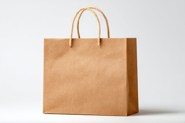 Simple brown paper bag with rope handles, eco-friendly packaging for groceries or retail goods.