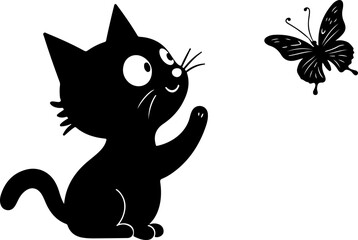 Curious Cats and Butterfly Silhouette