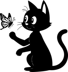 Curious Cats and Butterfly Silhouette