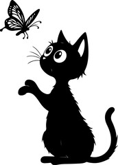 Curious Cats and Butterfly Silhouette