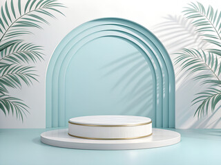 Empty podium in elegant on white and pastel blue gradient background igenerative ai