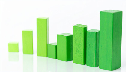 Green 3D bar graph isolated on white background. Growing business, success and improvement.