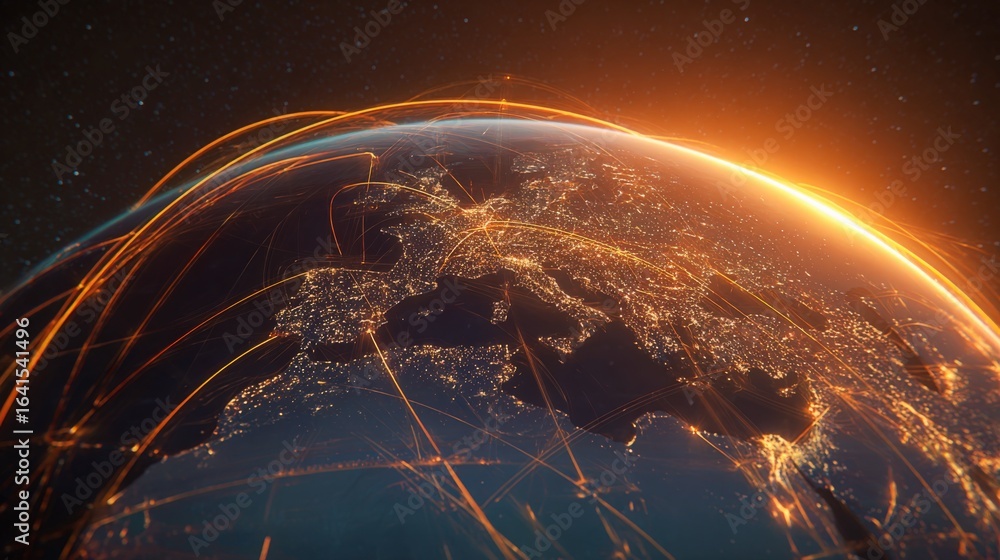 Poster global network connection: a high-definition image of earth with interconnected communication lines 
