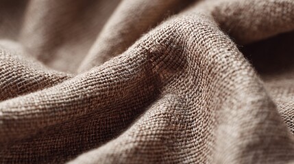 close-up of warm beige linen or cotton fabric with visible weave texture. Soft natural shadows highlight an eco-conscious minimalist style