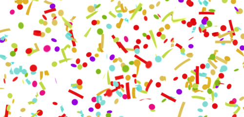 Bright and cheerful image of colorful confetti falling against a white background, perfect for celebrations and festive designs.