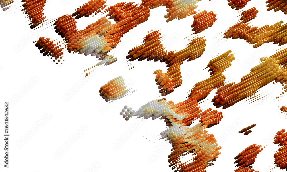 Poster 3d rendered abstract background with orange and white spheres forming a dynamic pattern. perfect for