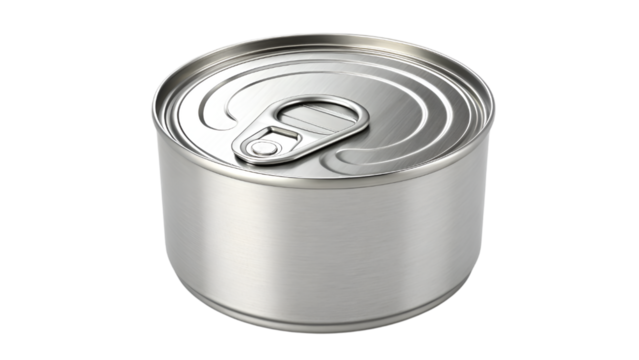 tin can ,  blank silver color metal food can with pull tab ready for mockup isolated on transparent background