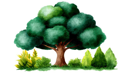 Watercolor Tree Canopy Illustration for Nature Isolate on Transparent Background, cutout, png