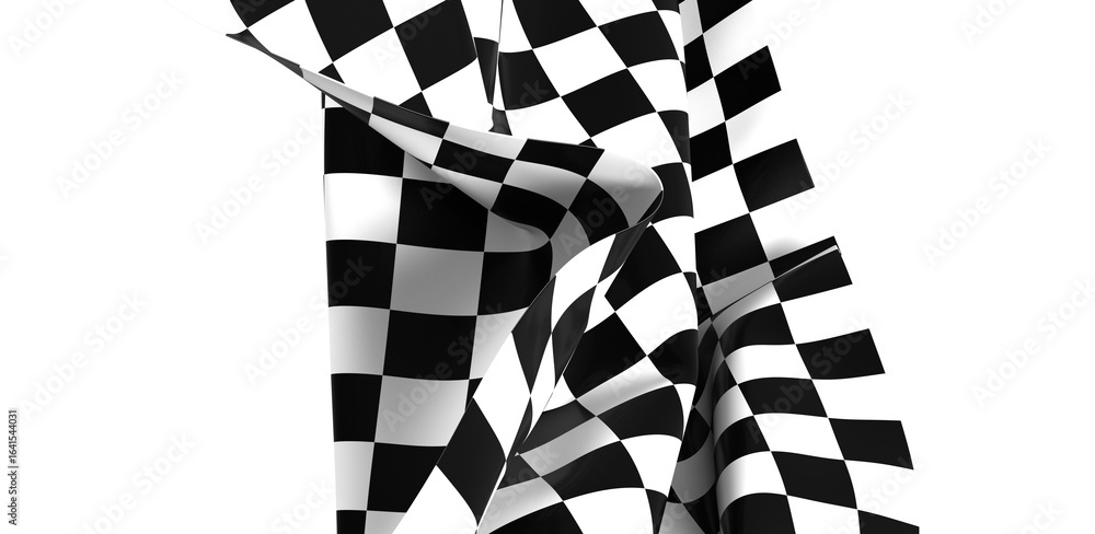 Poster the checkered flag waves in the wind signifying the end of the race