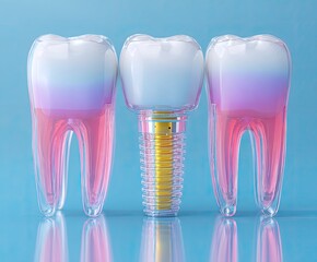 Dental implant, healthy teeth, clear gums