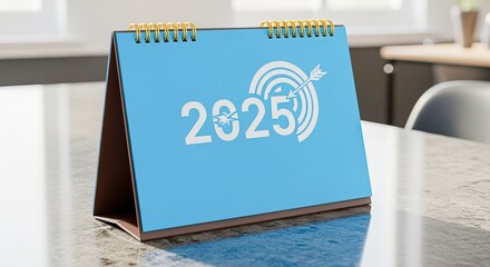 Desk calendar with 2025 target, representing business goals, planning, and strategic objectives for the upcoming year