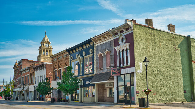 Downtown Marion Ohio with courthouse in background. USA 2025