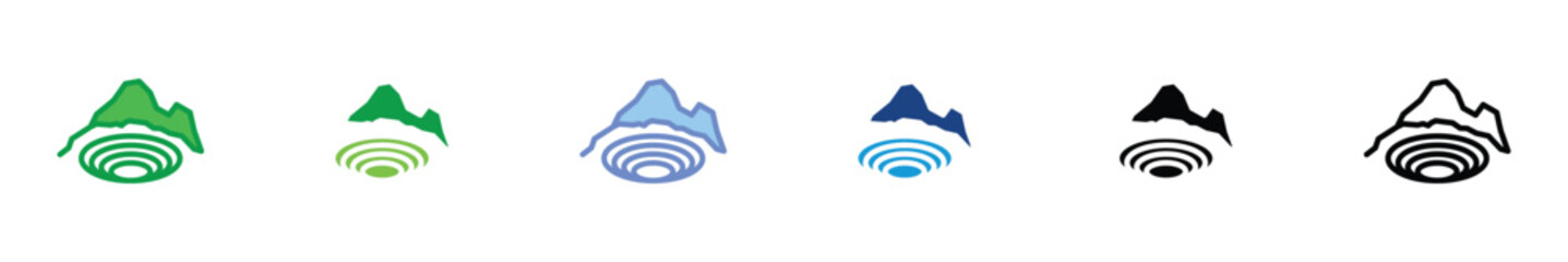 Open Pit Mining Icon Set &ndash; Color and Outline Styles for Quarry, Excavation, and Mineral Industry Design