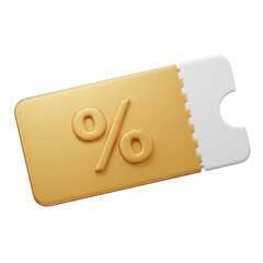 Golden discount coupon with percentage sign isolated on transparent background