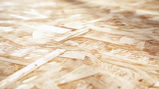 Sunlight illuminating oriented strand board material surface