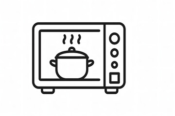 Microwave oven heating pot icon in simple line art style, kitchen appliance cooking symbol for hot meal preparation food warming concept, minimal illustration design for recipe guide household equipme