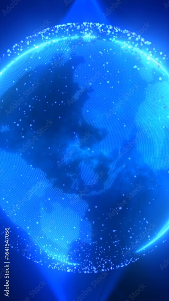 Poster glowing blue digital earth with sparkling particles and data patterns in space