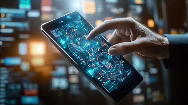 A Young Woman Using a Smartphone for Creative Work and Data Visualization in a Modern Office Setting