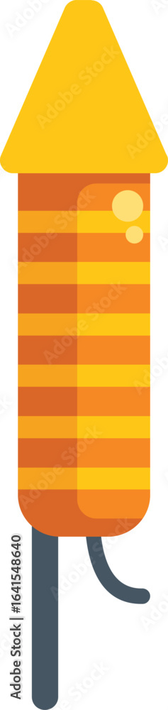 Poster colorful firework rocket is standing with a burning wick, ready to launch and create a spectacular d