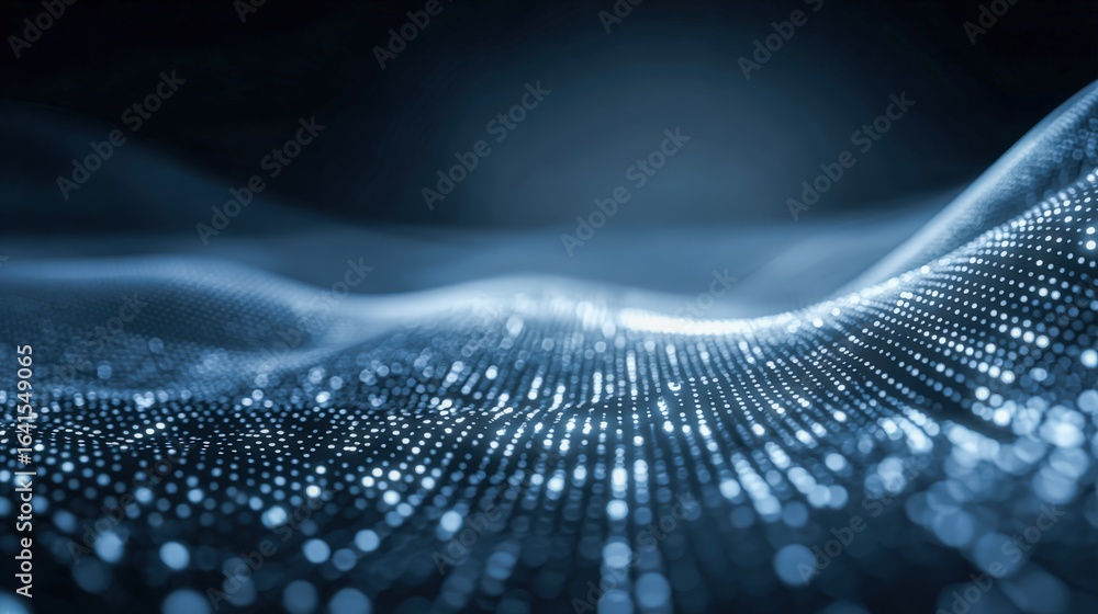 Poster abstract data visualization with flowing light points: a modern technology background for presentati