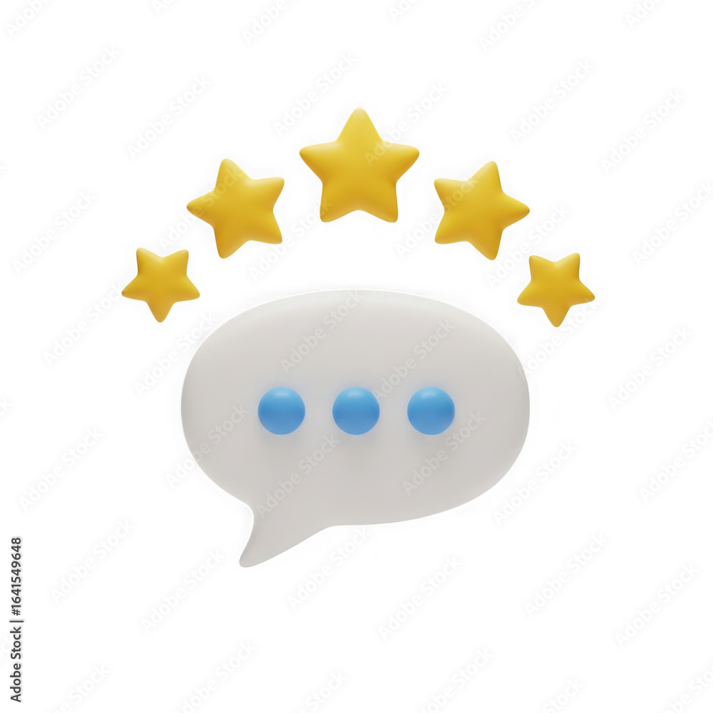 Poster customer feedback and satisfaction represented by a speech bubble and five golden stars 3d rendering