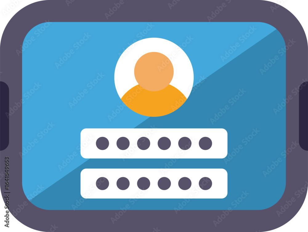 Poster mobile phone is displaying a user profile with a password login screen, emphasizing the importance o