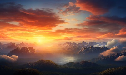 Fototapeta premium Vibrant sunset over majestic mountain range