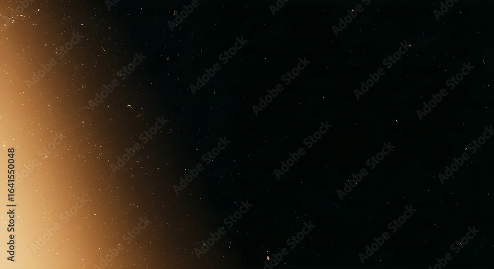 Poster abstract dark background with a golden light leak and floating dust particles