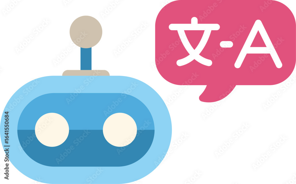 Poster friendly blue robot is translating languages, showcasing the power of artificial intelligence in com