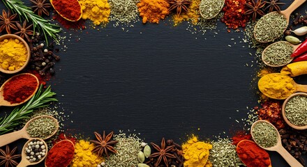 スパイスとハーブのフレーム背景