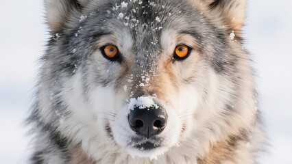 Fototapeta premium Close-up of Wolf in Snow, Natural Wildlife Ecology