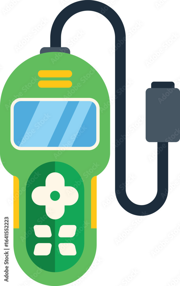Poster green glucometer device with display and control buttons measuring sugar level for diabetes control
