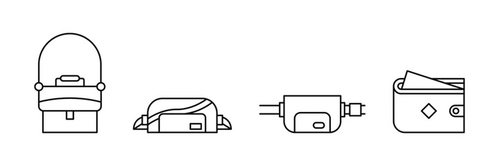 Modern, compact and functional backpack, sling bag, utility pouch, wallet icon vector illustration for travel, storage, accessory, fashion, men, women.