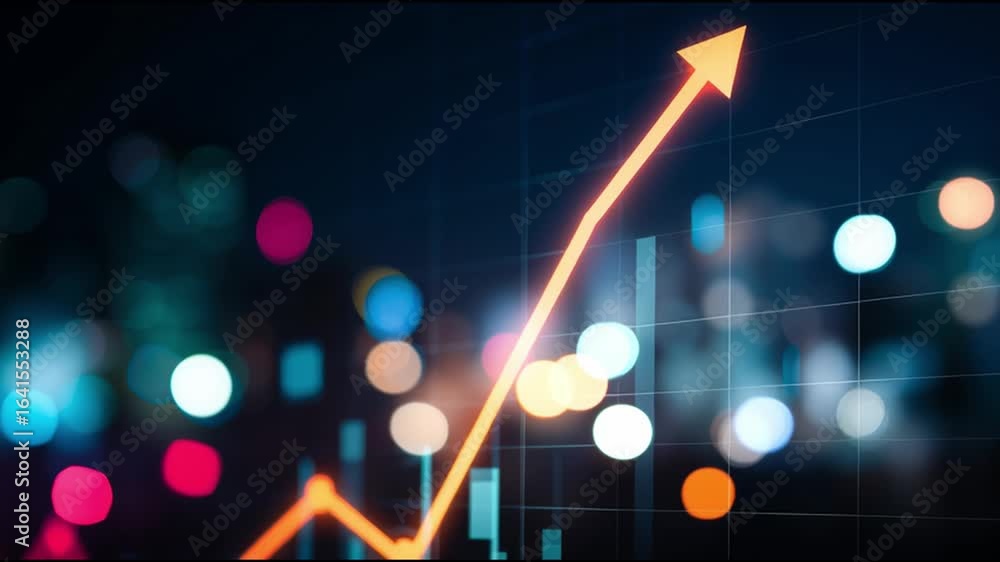 Poster analyzing market trends with a focus on growth indicators and data visualization at night
