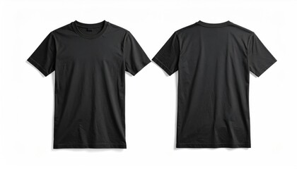Black T-shirt Mockup: A stylish, versatile black t-shirt, presented from both front and back perspectives, perfect for showcasing designs or representing minimalist fashion.