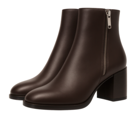 Leather ankle boots with side zip and block heel