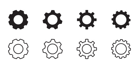 Gear set. Black gear wheel icons on white background - stock vector.