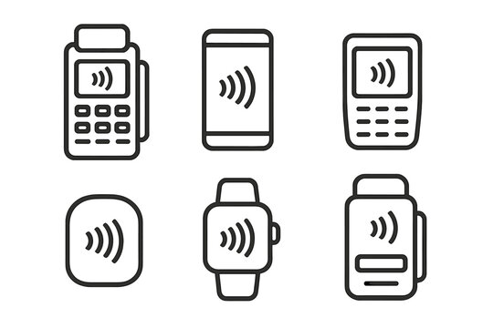 Different devices showcasing contactless payment technology in a minimalist design