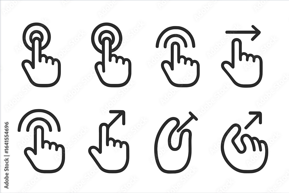 Poster various touch gestures depicted in simple icons for user interface design and interaction patterns