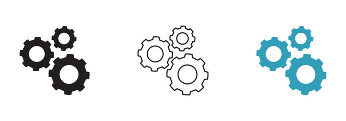 System Settings and Gear Icons. Mechanical Adjustment and Engineering Symbols.