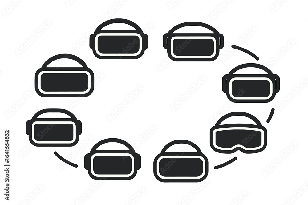 Poster various virtual reality headsets arranged in a circular pattern showcasing different angles and styl