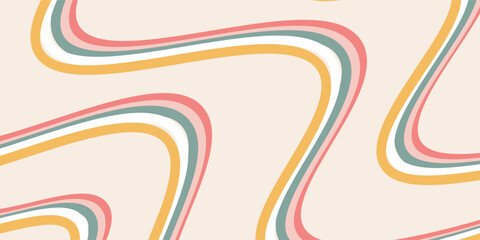 Abstract vector hand drawn background with copy space and pastel colored stripes. Trendy panoramic template for design banner, advertisements, presentations, discounts, sale, social media