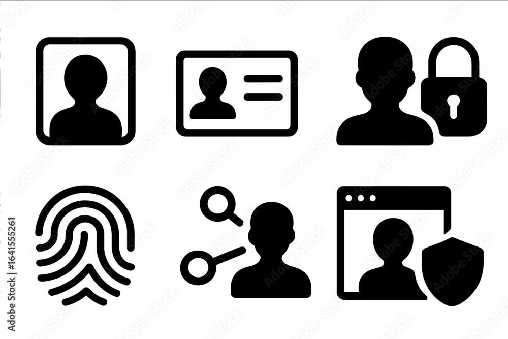 Poster security features displayed through identification and biometric symbols in a modern context