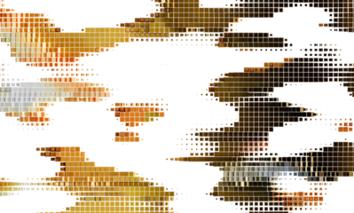 Modern abstract art background. Brown gold pixel mosaic texture. Digital illustration.