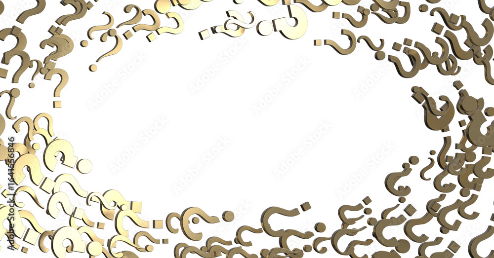 Poster infinite question marks on a plane, original three dimensional illustration.