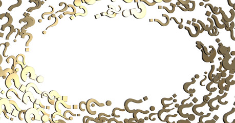 Infinite question marks on a plane, original three dimensional illustration.