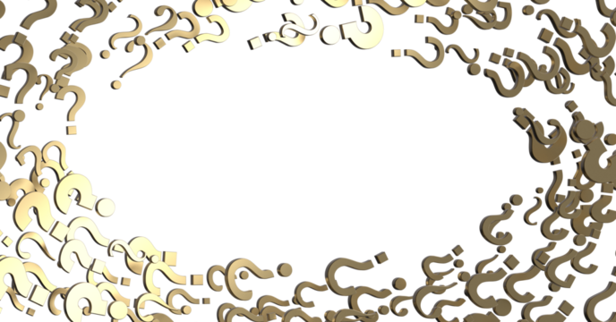 Infinite question marks on a plane, original three dimensional illustration.